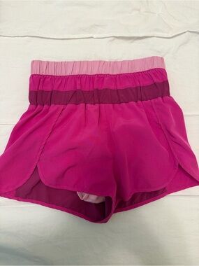Layered High Waist Athletic Shorts in Fuchsia and Light Pink